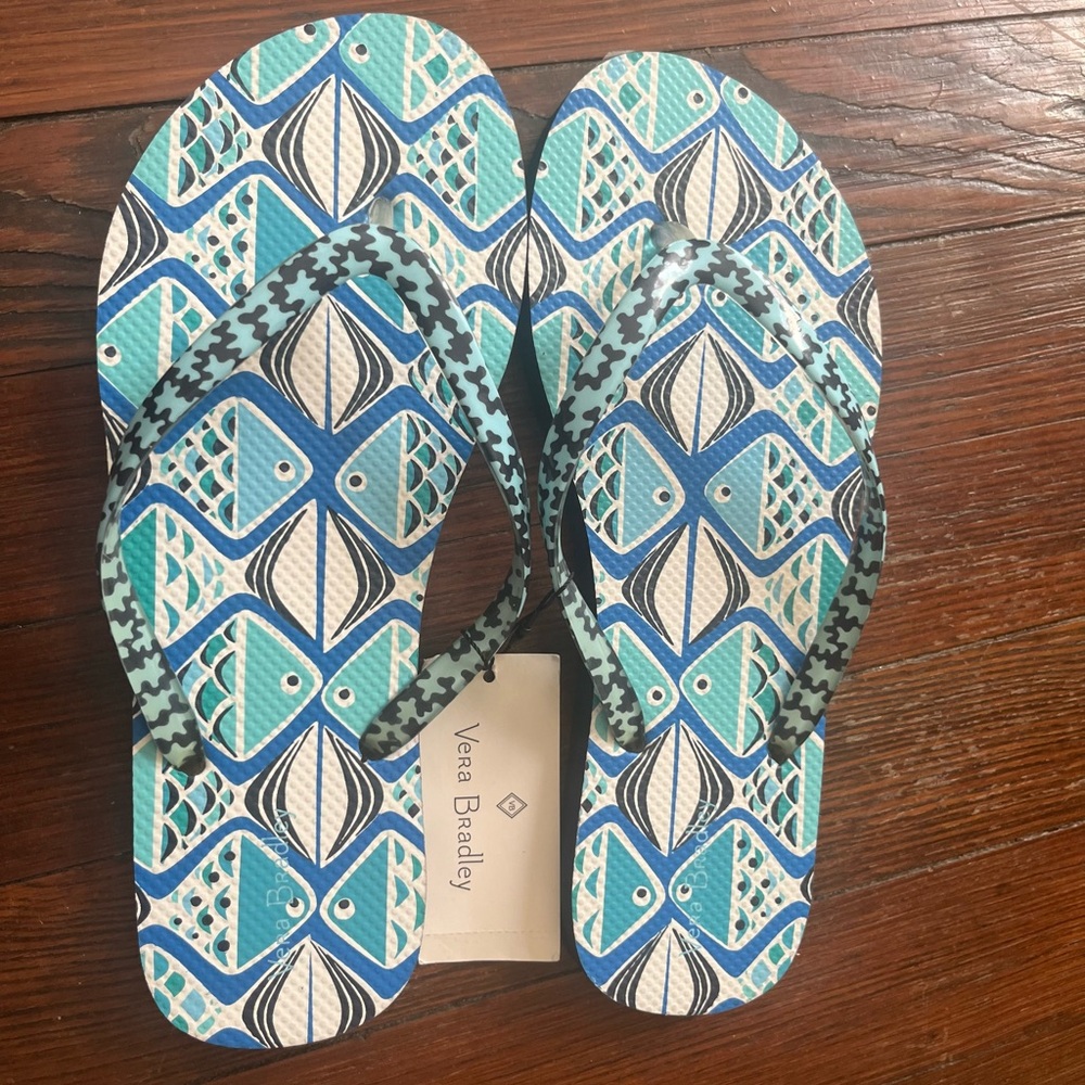 Vera Bradley Blue Patterned Flip Flops